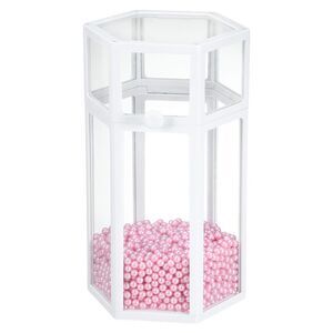 Clear Dustproof Hexagon Makeup Brush Storage Box with Pink Faux Pearl White